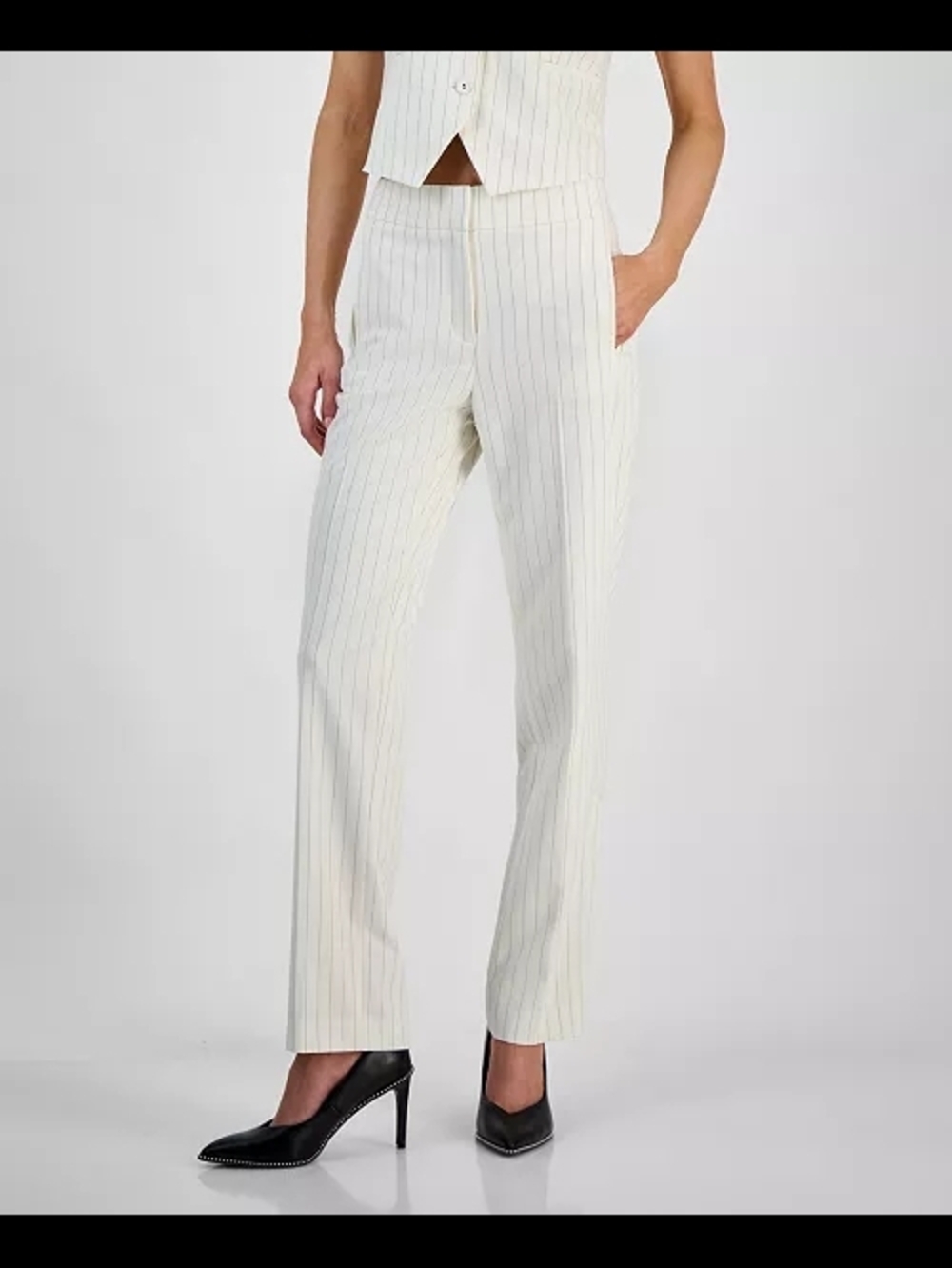 Bar III Cream Pinstripe Straight-Leg Trousers